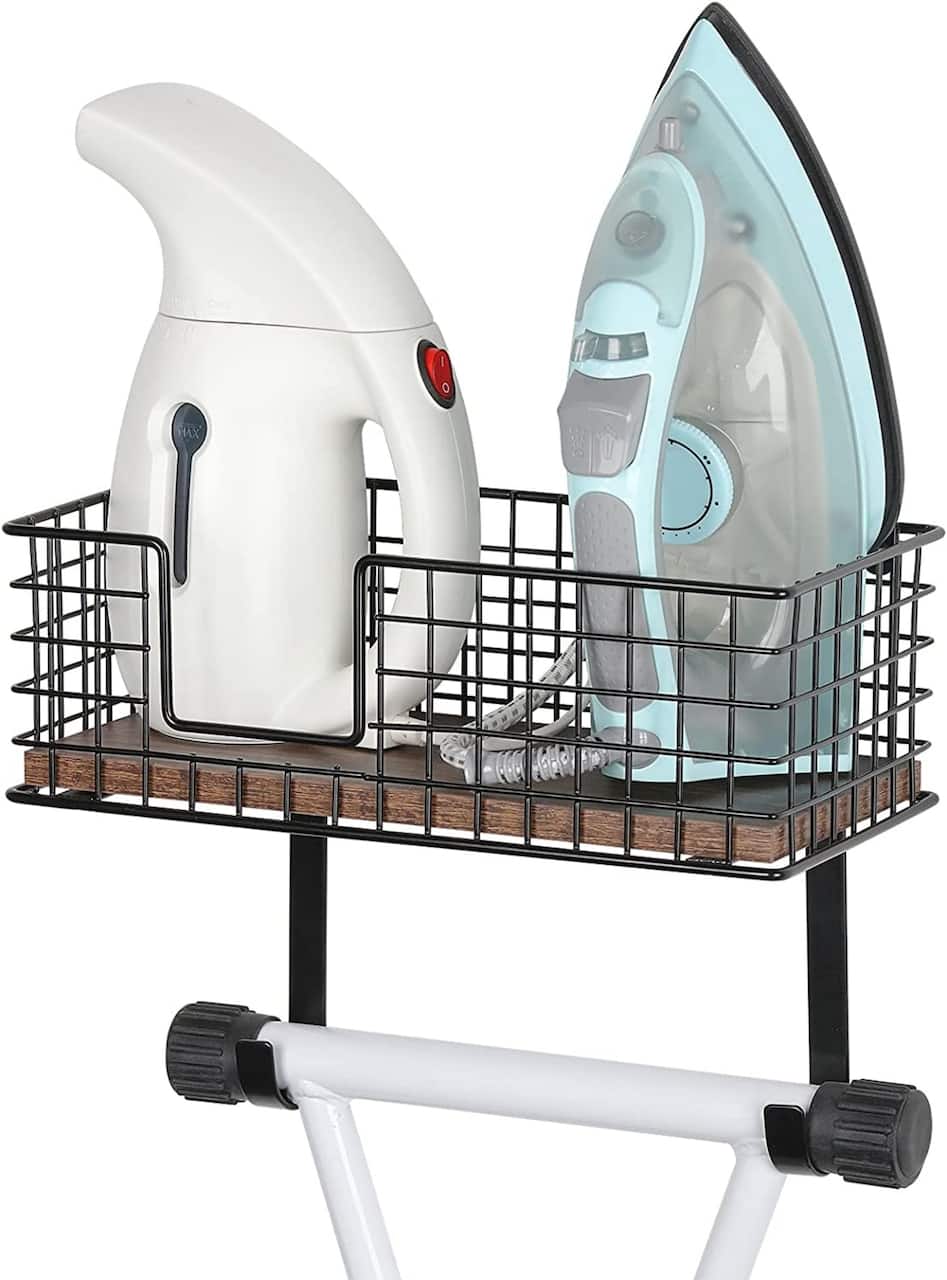 NEX™ Wall Mounted Ironing Board Hanger for T-Leg with Storage Basket